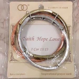 NWT 3 pc Faith hope love tri color bracelet set